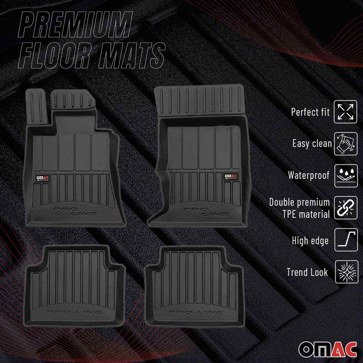 Alfa Romeo Giulia Floor Mats - Omac - Proline Premium TPE - AWD - Black 